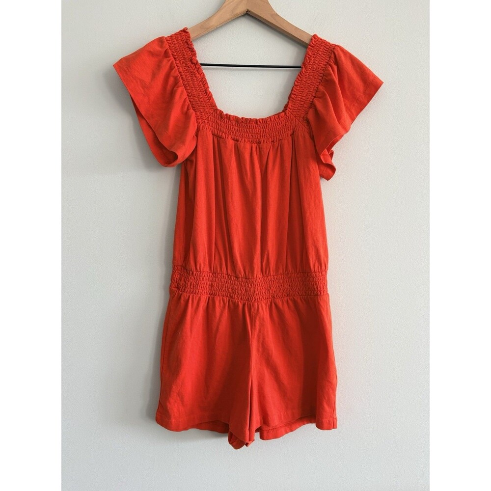 J. Crew Romper Womens XXS Orange Flutter Sleeve Summer